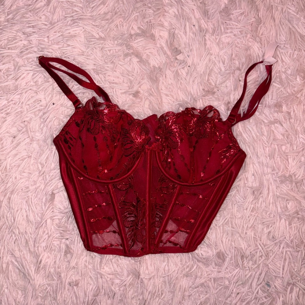 Victoria’s Secret VS 32B Red Lace Corset Top